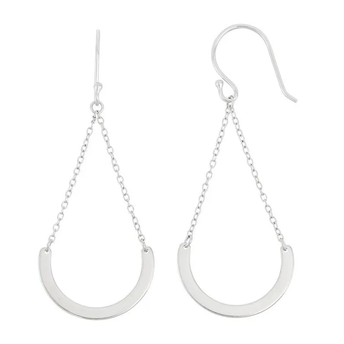 Earrings Sterling Silver Double Chain with Dangling Curve Hook Earrings Classic