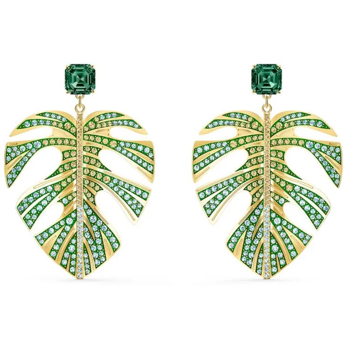 Earrings Swarovski Swarovski Womens Earrings Tropical Leaf Green Yellow Gold Plated 5525242