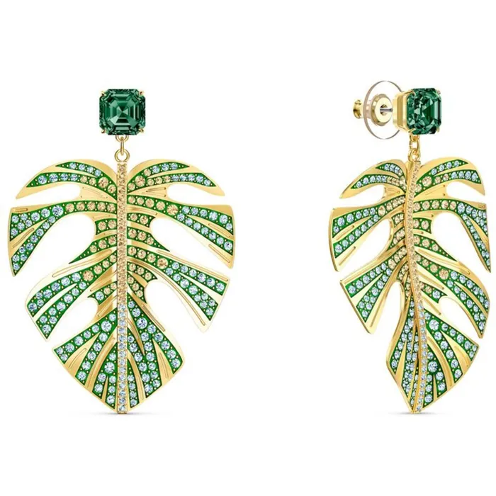 Earrings Swarovski Swarovski Womens Earrings Tropical Leaf Green Yellow Gold Plated 5525242