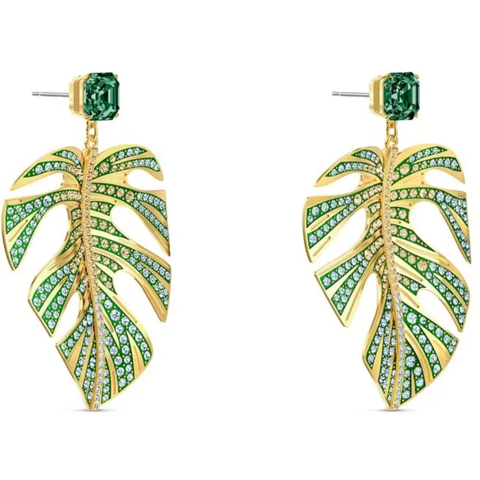 Earrings Swarovski Swarovski Womens Earrings Tropical Leaf Green Yellow Gold Plated 5525242