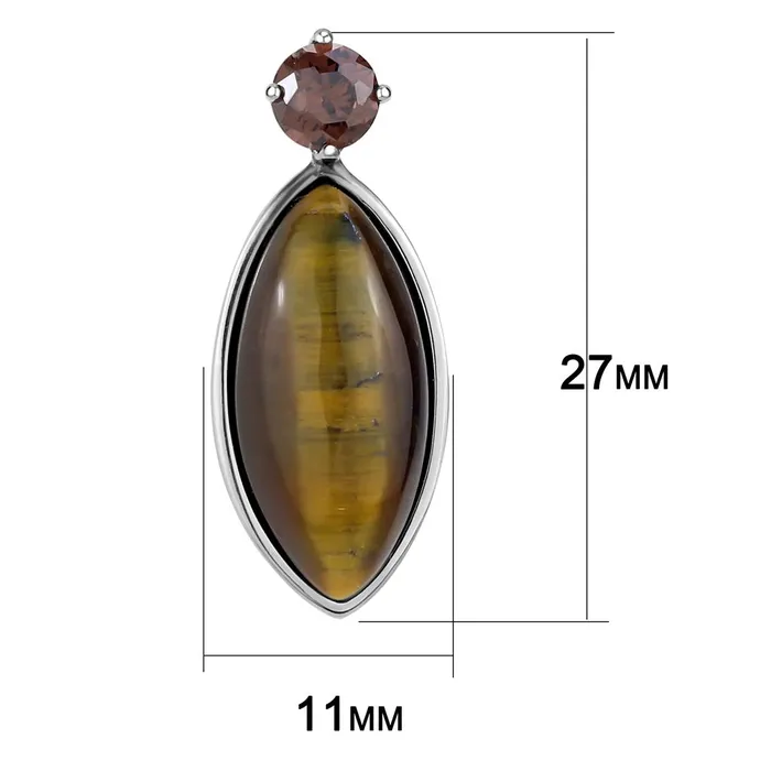 Earrings TK3488 High polished no plating Stainless Steel Earrings with SemiPrecious Tiger Eye in Topaz Alamode