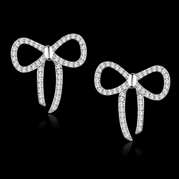Earrings TS289 Rhodium 925 Sterling Silver Earrings with AAA Grade CZ in Clear Alamode