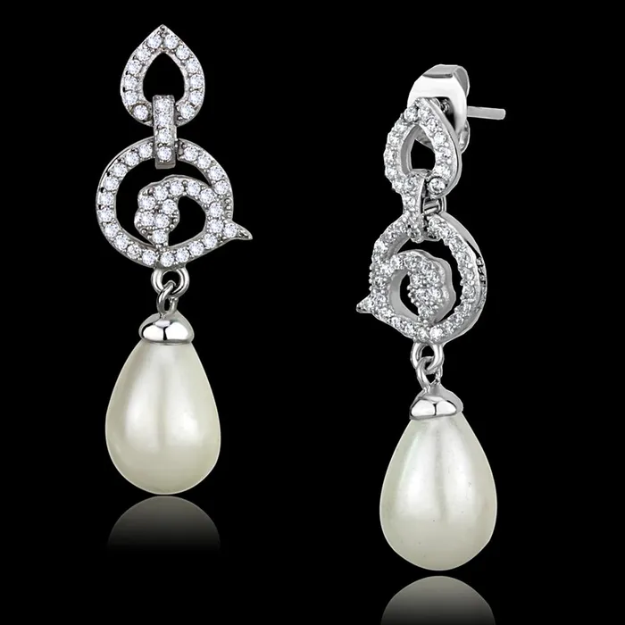 Earrings TS480 Rhodium 925 Sterling Silver Earrings with Synthetic Pearl in Citrine Yellow Alamode
