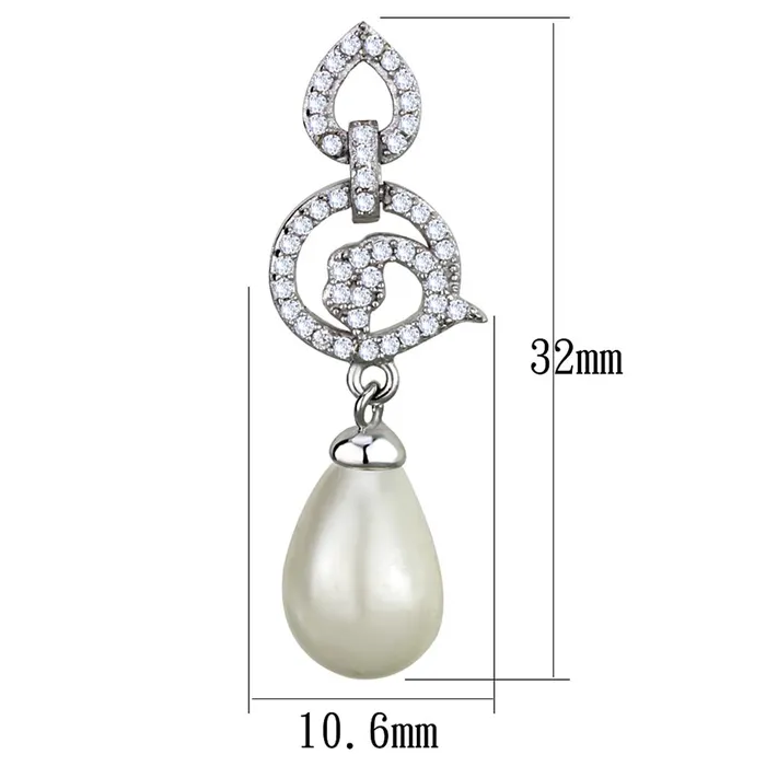 Earrings TS480 Rhodium 925 Sterling Silver Earrings with Synthetic Pearl in Citrine Yellow Alamode