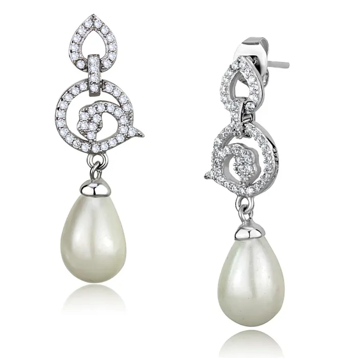 Earrings TS480 Rhodium 925 Sterling Silver Earrings with Synthetic Pearl in Citrine Yellow Alamode