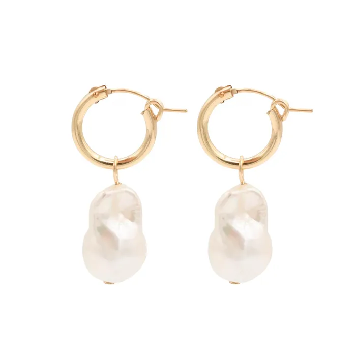 Earthly Abundance Earrings Freshwater pearl gold filled hoops