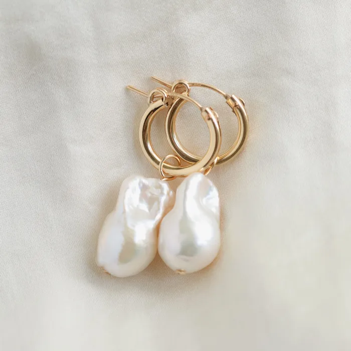 Earthly Abundance Earrings Freshwater pearl gold filled hoops
