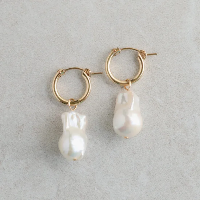 Earthly Abundance Earrings Freshwater pearl gold filled hoops