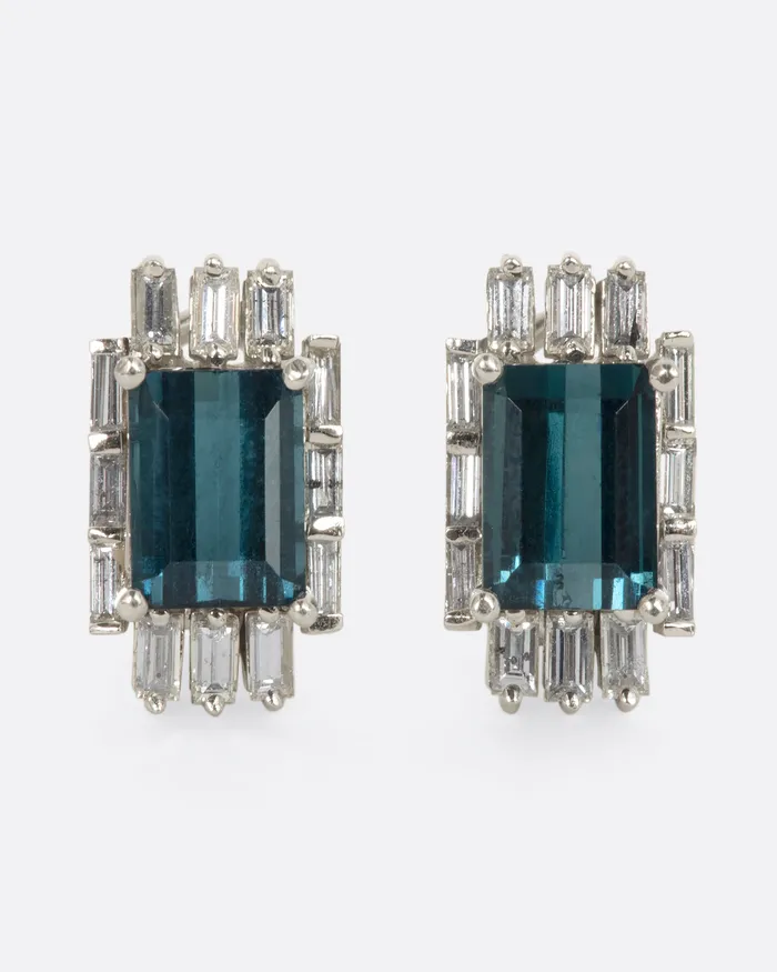 EXCALIBUR Earrings Deep Green Tourmaline and Diamond Earrings