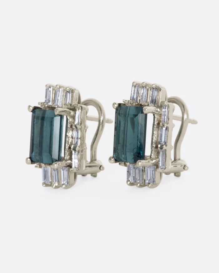 EXCALIBUR Earrings Deep Green Tourmaline and Diamond Earrings