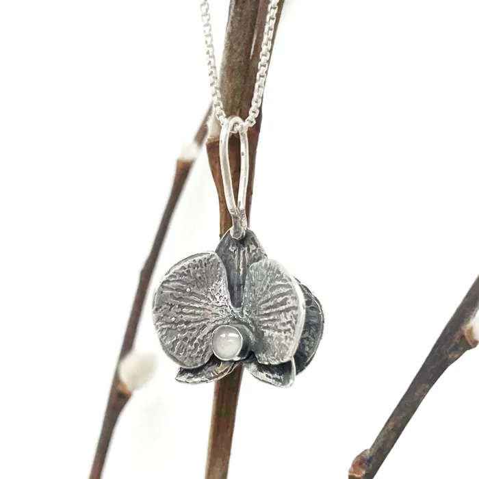 Handmade Orchid Cremation Necklace in Sterling Silver closebymejewelry Necklaces