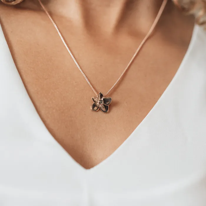 Hydrangea Cremation Necklace in 14K Yellow Gold closebymejewelry Necklaces