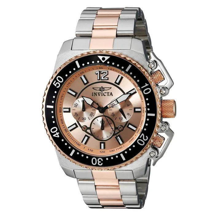 Invicta 21956 Mens Pro Diver Chronograph Rose Gold Dial Two Tone Bracelet Quartz Watch Invicta Bracelets