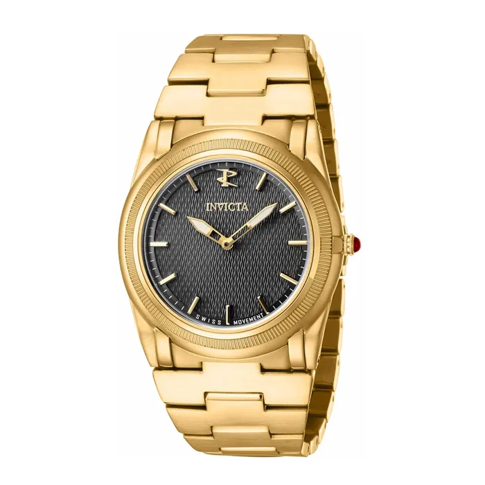 Invicta Bracelets Invicta Boys Quartz Watch Reserve Slim Black Dial Yellow Gold Bracelet 41057