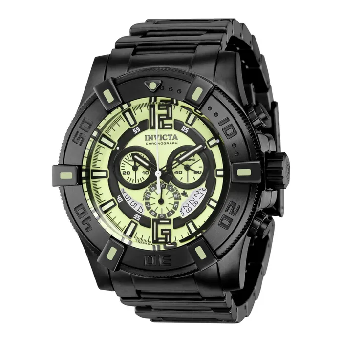 Invicta Bracelets Invicta Mens Chronograph Watch Luminary Green Dial Black Case Bracelet 38196