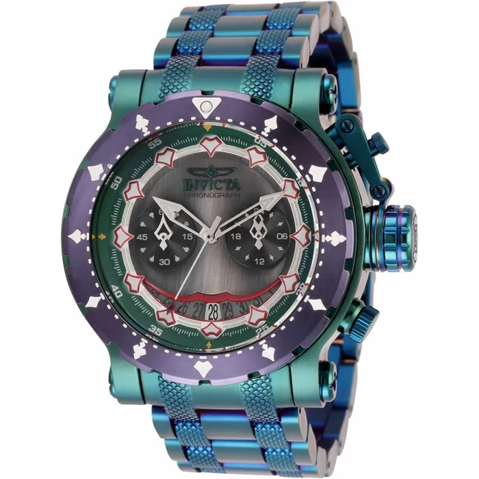 Invicta Bracelets Invicta Mens Quartz Watch DC Comics Joker Chronograph Green SS Bracelet 34832