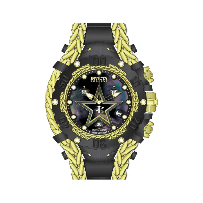 Invicta Bracelets Invicta Mens Quartz Watch NFL Dallas Cowboys Black and Yellow Gold Bracelet 41525