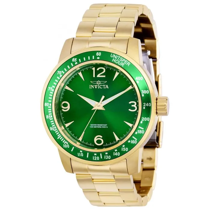Invicta Bracelets Invicta Mens Quartz Watch Specialty Yellow Gold Case Green Dial Bracelet 38532