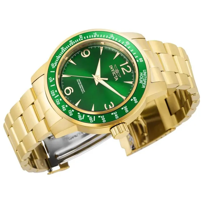 Invicta Bracelets Invicta Mens Quartz Watch Specialty Yellow Gold Case Green Dial Bracelet 38532