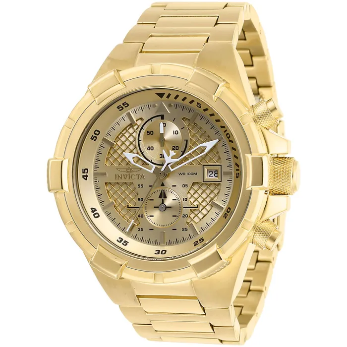 Invicta Bracelets Invicta Mens Watch Aviator Chronograph Gold Dial Stainless Steel Bracelet 28122