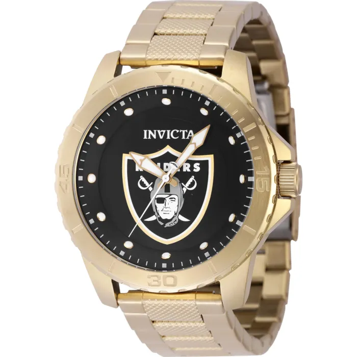 Invicta Bracelets Invicta Mens Watch NFL Las Vegas Raiders Quartz Yellow Gold Steel Bracelet 48093
