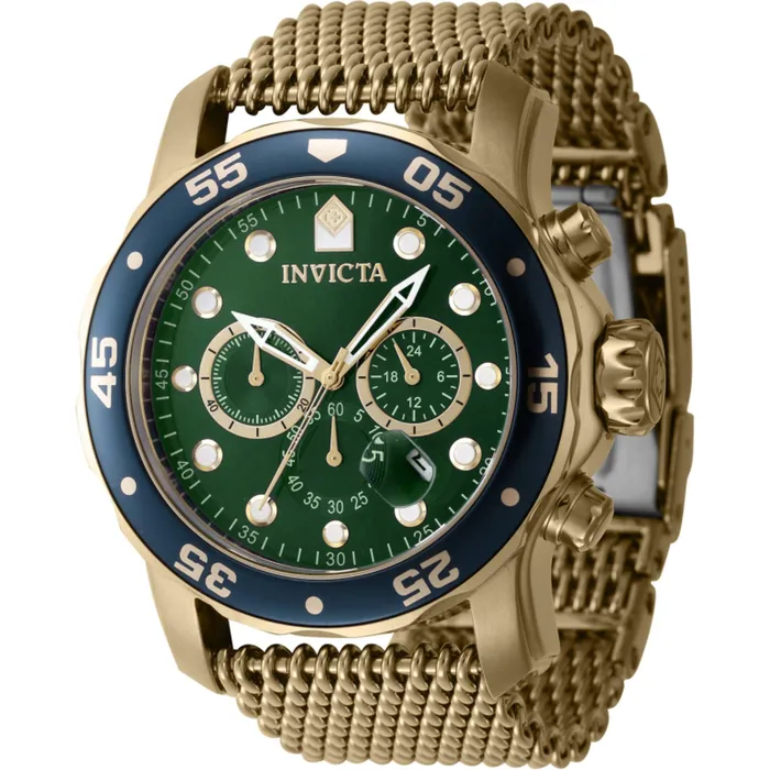 Invicta Bracelets Invicta Mens Watch Pro Diver Chronograph Green Dial Yellow Gold Bracelet 47241