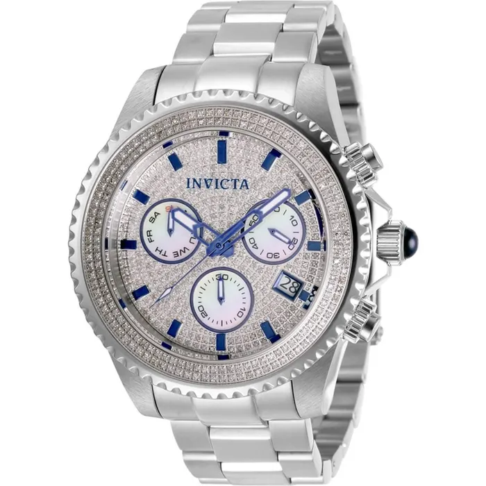 Invicta Bracelets Invicta Mens Watch Pro Diver Diamond Pave MOP Dial Silver Tone Bracelet 31990