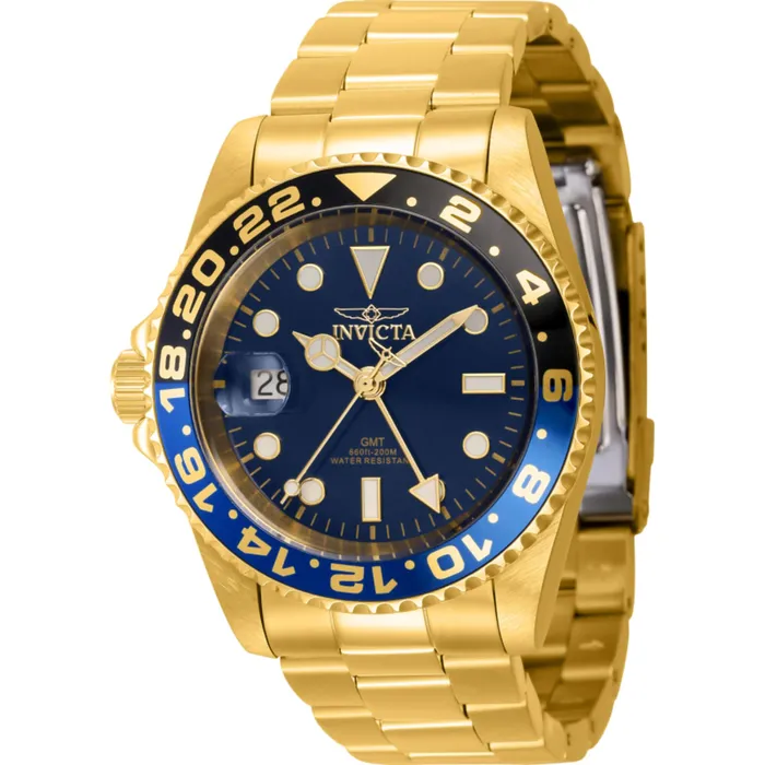 Invicta Bracelets Invicta Mens Watch Pro Diver Quartz Blue Dial Yellow Gold Steel Bracelet 43964