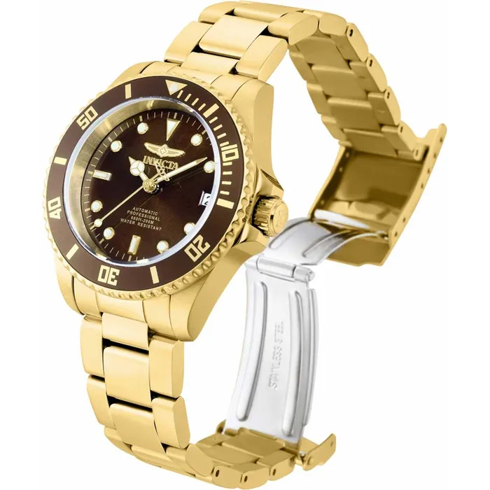 Invicta Bracelets Invicta Womens Automatic Watch Pro Diver Brown Dial Yellow Gold Bracelet 35713