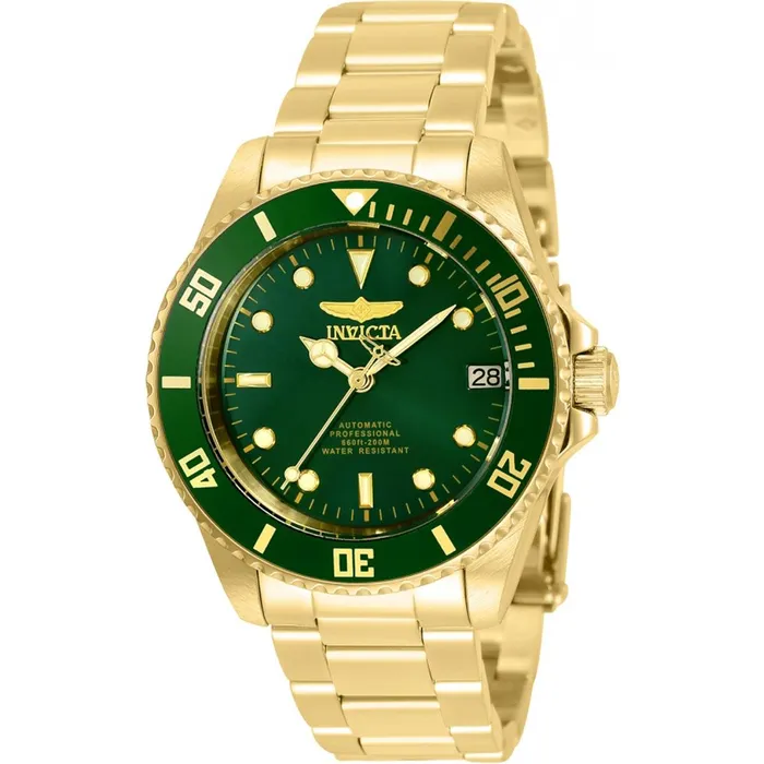 Invicta Bracelets Invicta Womens Automatic Watch Pro Diver Green Dial Yellow Gold Bracelet 35712