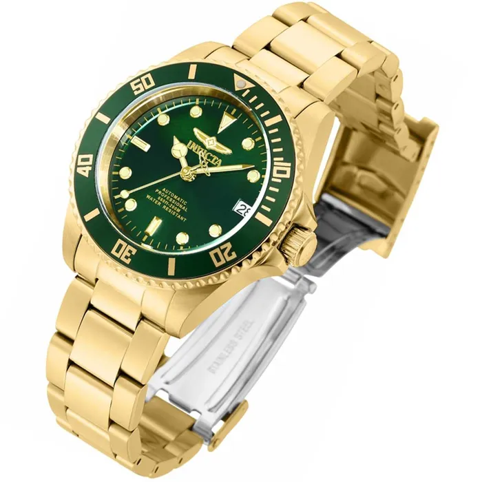 Invicta Bracelets Invicta Womens Automatic Watch Pro Diver Green Dial Yellow Gold Bracelet 35712