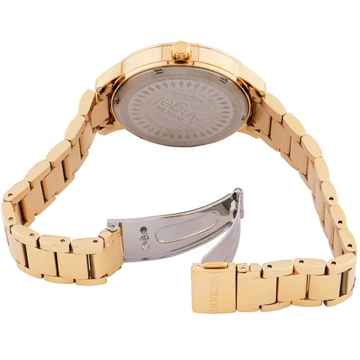 Invicta Bracelets Invicta Womens Watch Angel Quartz Black Dial YG Stainless Steel Bracelet 31368