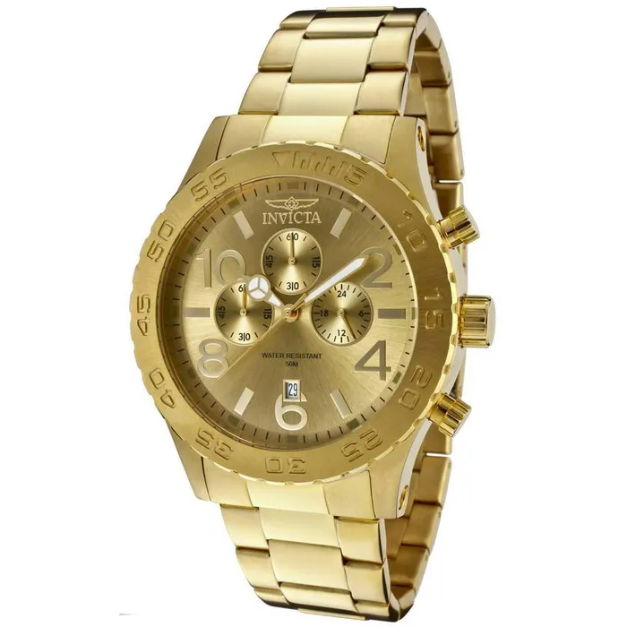 Invicta Earrings Invicta 1270 Mens Specialty Gold Plated Stainless Steel Gold Tone Dial Chronograph Watch