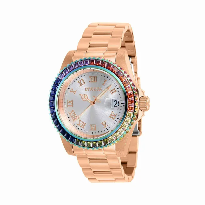 Invicta Earrings Invicta Womens CZ Watch Angel Swiss Quartz Silver Dial Rose Gold Steel 40230