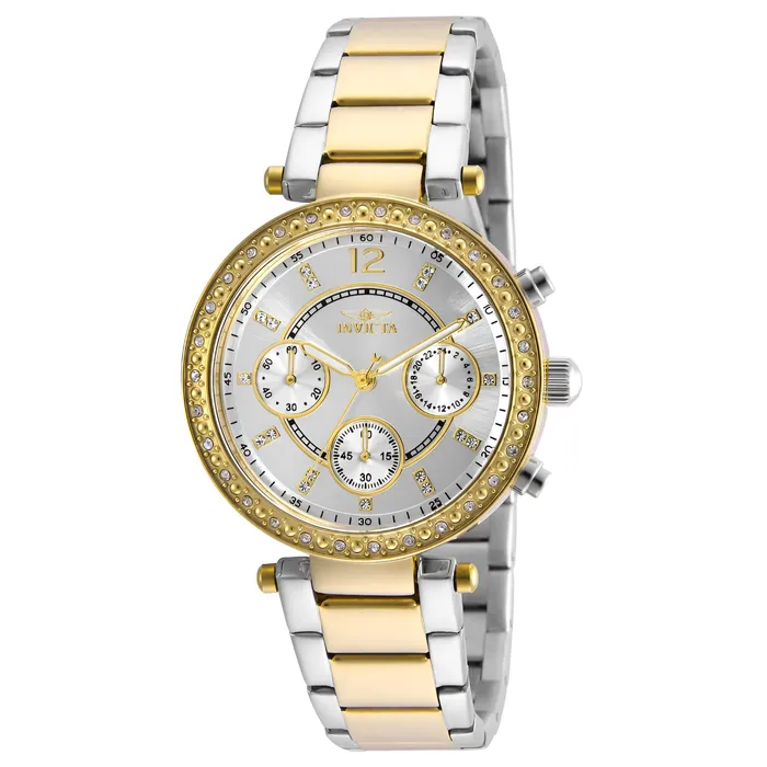Invicta Invicta 20470 Womens Angel Crystal Accented Bezel Silver Dial Two Tone Yellow Gold Steel Watch Rings