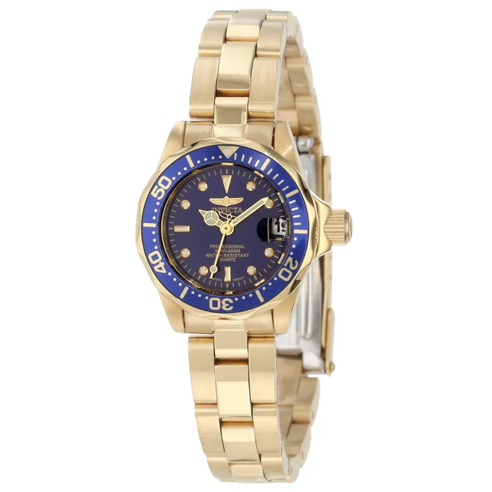 Invicta Invicta 8944 Womens Pro Diver Gold Tone Stainless Steel Blue Dial Dive Watch Earrings