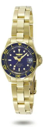 Invicta Invicta 8944 Womens Pro Diver Gold Tone Stainless Steel Blue Dial Dive Watch Earrings