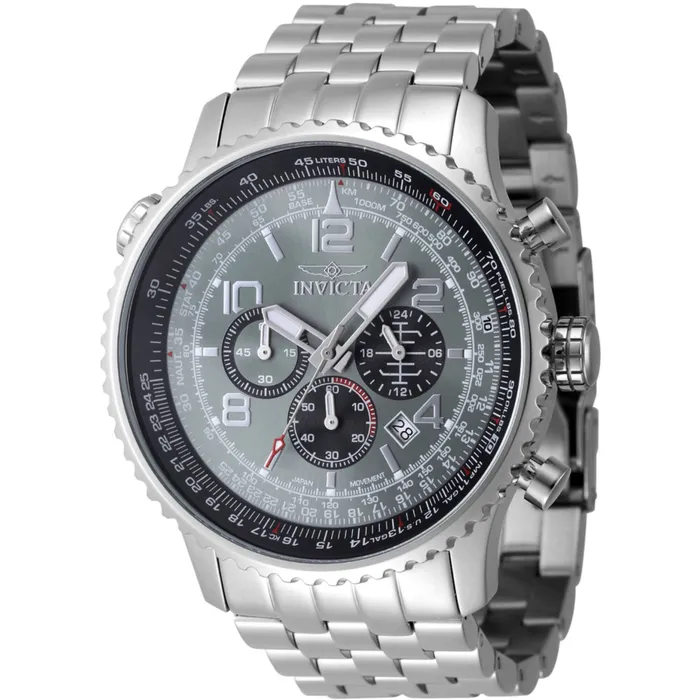 Invicta Invicta Mens Watch Aviator Quartz Chrono Grey and Black Dial Steel Bracelet 48225 Bracelets