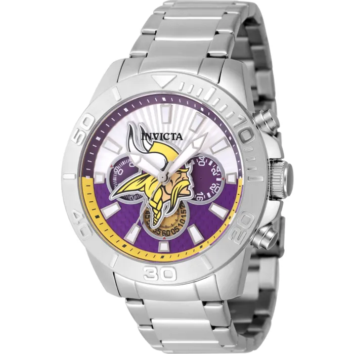 Invicta Invicta Mens Watch NFL Minnesota Vikings Quartz Chrono Silver Tone Bracelet 47954 Bracelets