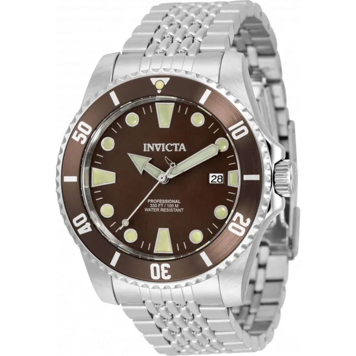 Invicta Invicta Mens Watch Pro Diver Automatic Brown Dial Silver Steel Bracelet 33504 Bracelets