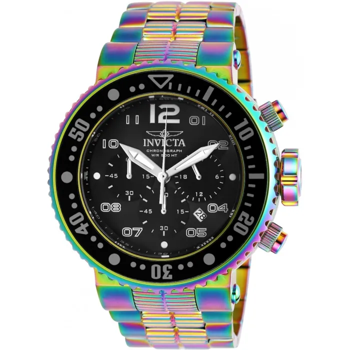 Invicta Invicta Mens Watch Pro Diver Quartz Chrono Black Dial Iridescent Bracelet 25078 Bracelets