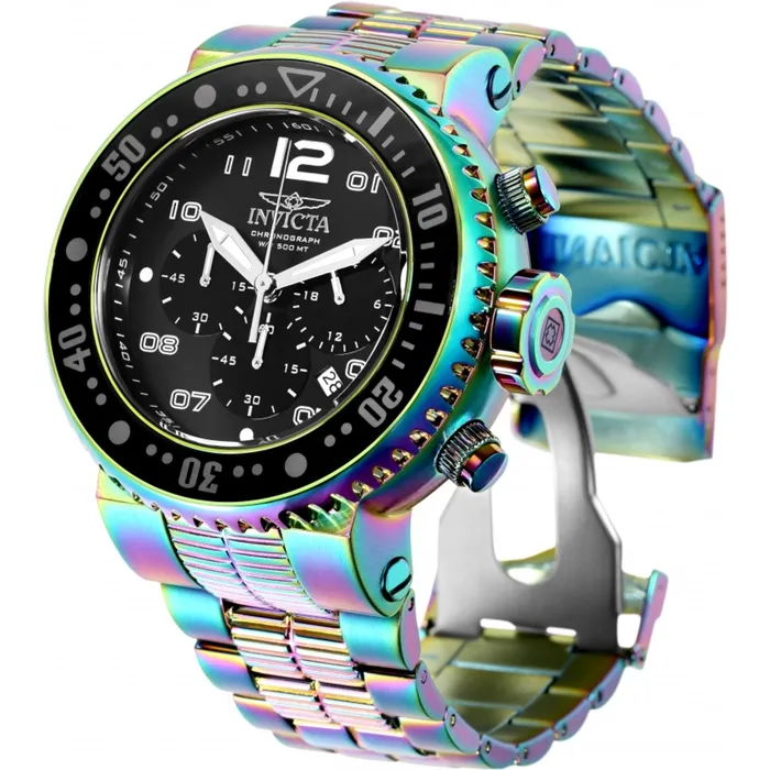 Invicta Invicta Mens Watch Pro Diver Quartz Chrono Black Dial Iridescent Bracelet 25078 Bracelets