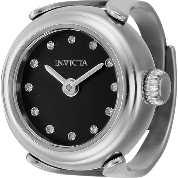 Invicta Invicta Womens Quartz Watch Ring Mini Angel Black Dial Stainless Steel Case 44481 Rings