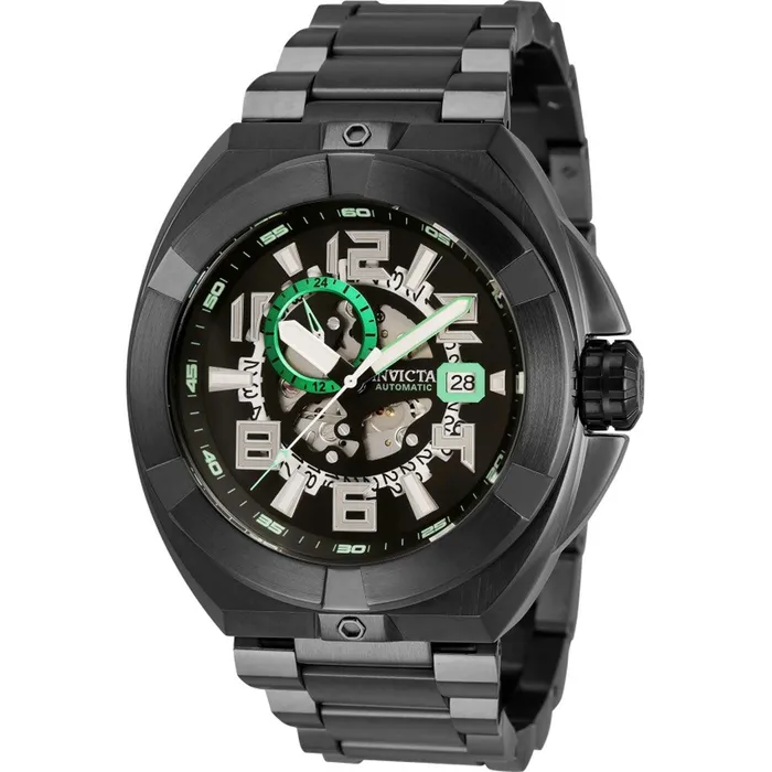 Invicta Mens Automatic Watch Akula Black SS Bracelet Semi Skeleton Dial 32711 Invicta Bracelets