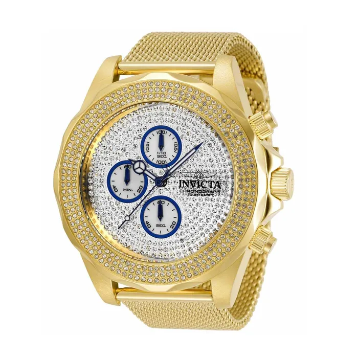 Invicta Mens Chronograph Watch Pro Diver Crystal Pave White Dial Bracelet 32933 Invicta Bracelets