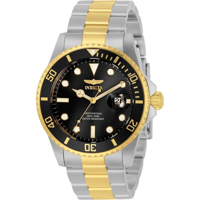 Invicta Mens Quartz Watch Pro Diver Black Dial Two Tone Steel Bracelet 33269 Invicta Bracelets