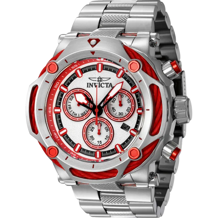 Invicta Mens Watch Bolt Quartz Chronograph Red and Silver Steel Bracelet 42106 Invicta Bracelets