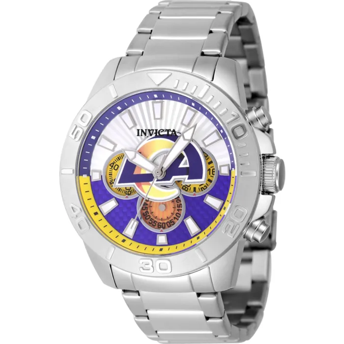Invicta Mens Watch NFL Los Angeles Rams Silver Tone Blue Dial Bracelet 47950 Invicta Bracelets