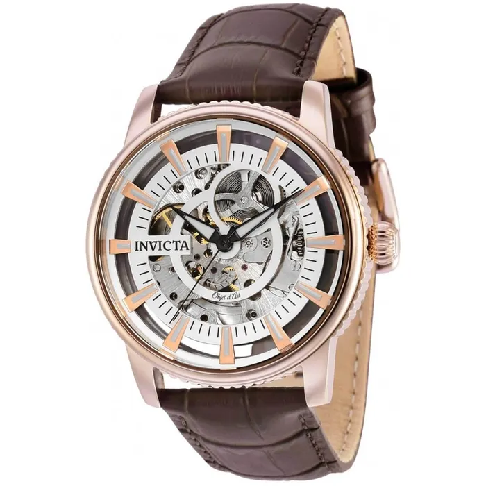 Invicta Mens Watch Objet D Art Silver Tone Skeleton Dial Brown Strap 30924 Invicta Rings