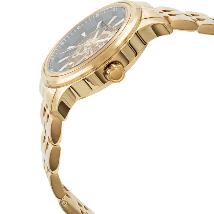 Invicta Mens Watch Vintage Black and Gold Semi Skeleton Dial SS Bracelet 37967 Invicta Bracelets